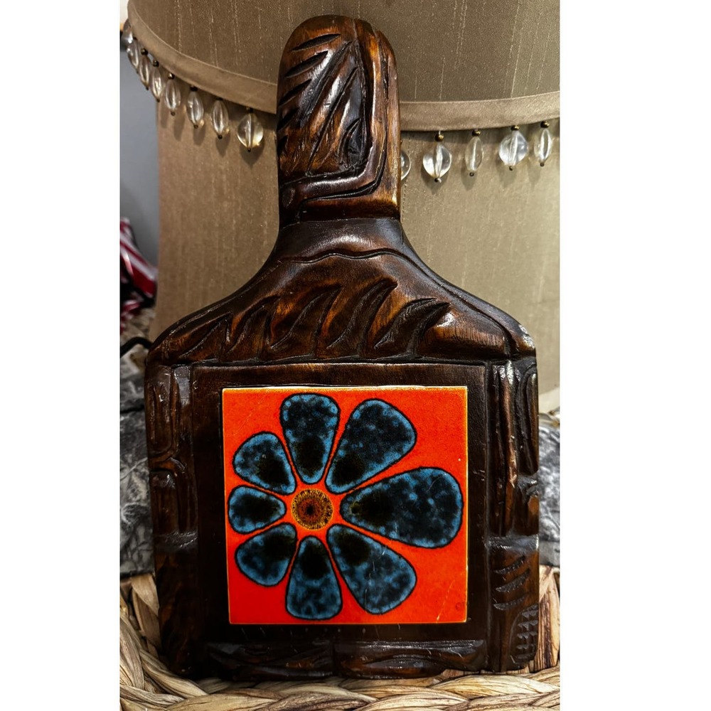 Vintage Trivet - Honduras - Mexican Tile With Hand Carved Wood 12" tall